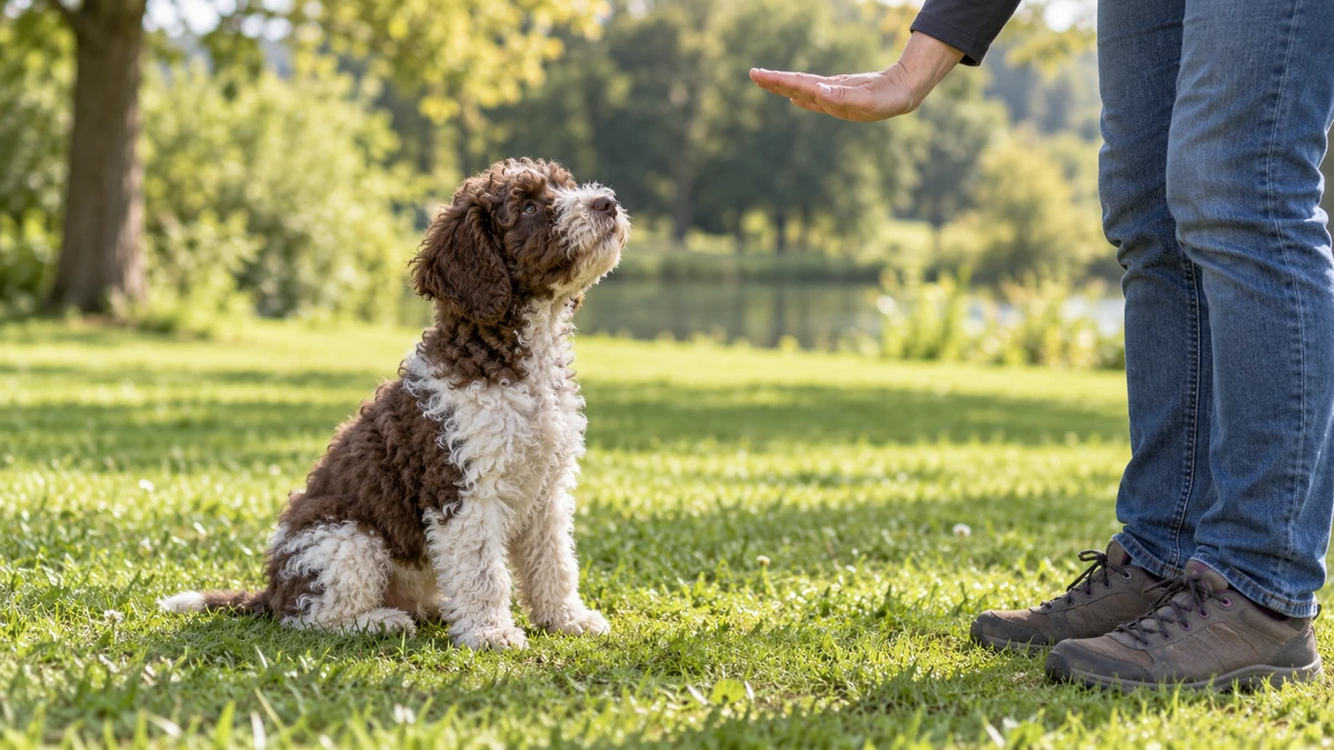 Lagotto Romagnolo yavru köpek — komut ve eğitim